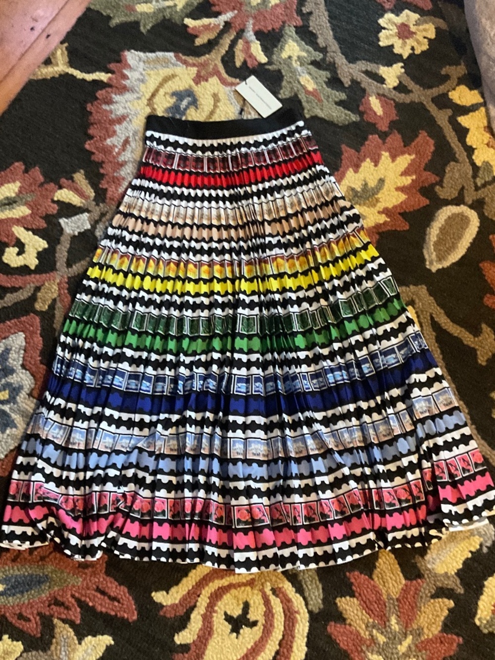 Mary Katrantzou Pleated Midi Rainbow Stamp Skirt size 2 US